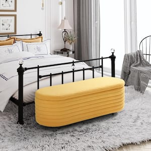 Bayville 54 in. Wide Oval Sherpa Upholstered Entryway Flip Top Storage Bedroom Accent Bench in Sunset Gold