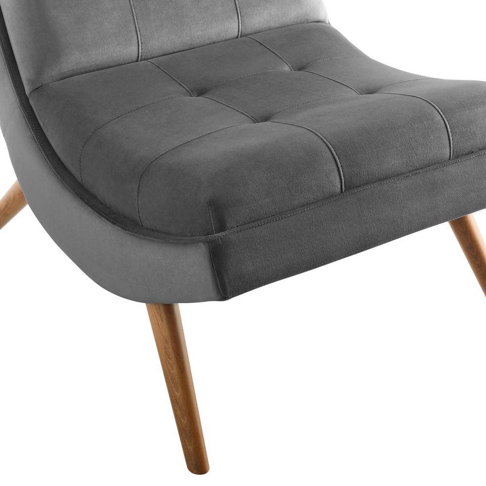 Ramp Modern Gray Velvet Lounge Chair and Ottoman Set