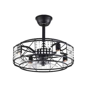 20 in. Indoor Black Crystal Decor Caged Ceiling Fan with Light Kit and Remote Control