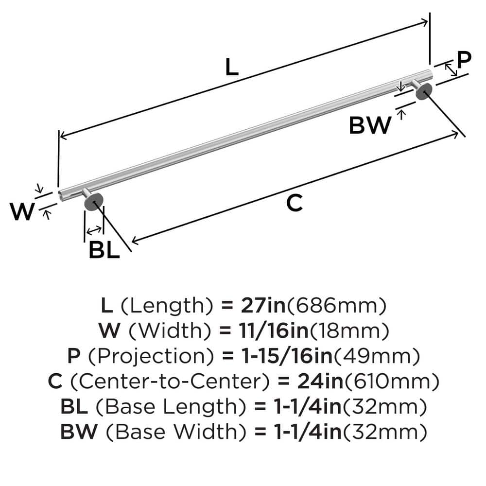 Polished Chrome 27-Inch Modern Appliance Pull with Mounting Hardware