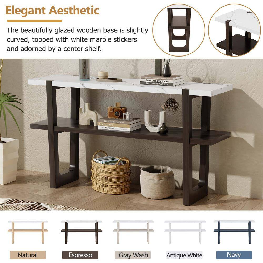 54 in. Espresso Rectangle Wood Console Table with Marble-Effect Top and Versatile Storage Solutions price history on PriceWatchPro