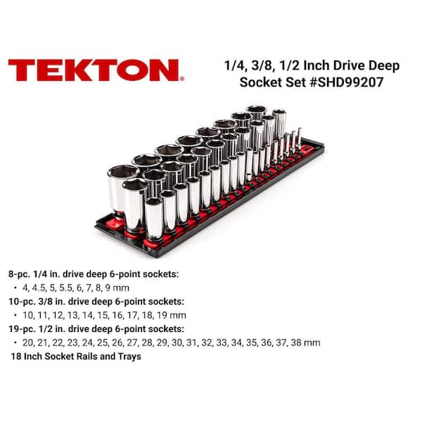 1/4,3/8,1/2 in. Drive Deep 6-Point Socket Set with Rails, 37-Piece (4-38 mm)