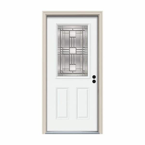 JELD-WEN 36 in. x 80 in. 1/2 Lite Cordova White Painted Steel Prehung Left-Hand Inswing Front Door w/Brickmould