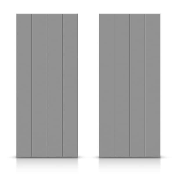 CALHOME 60 in. x 84 in. Hollow Core Light Gray Stained Composite MDF Interior Double Closet Sliding Doors