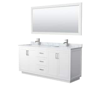 Miranda 72 in. W Double Bath Vanity in White with Marble Vanity Top in White Carrara with White Basins and Mirror