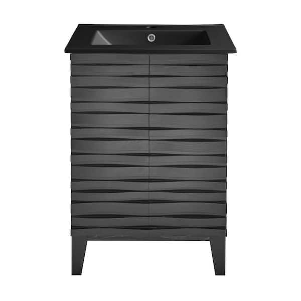 Cascade 24 in. W Bathroom Vanity in Black Oak with Black Ceramic Sink Top