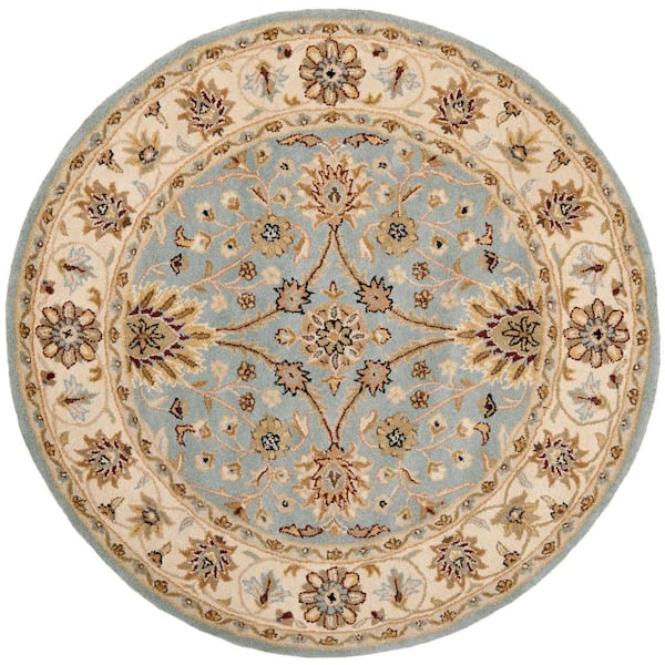SAFAVIEH Antiquity Light Blue/Ivory 4 ft. x 4 ft. Round Border Area Rug