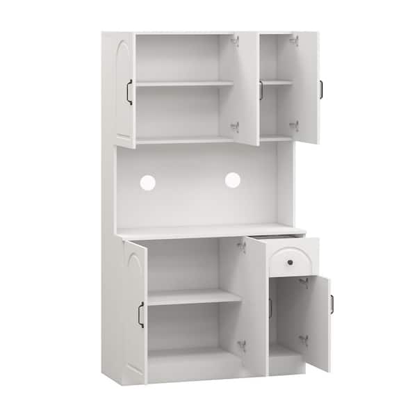 MIDODO 64'' Tall Kitchen Storage Cabinet, Freestanding Kitchen Hutch With Microwave Stand Pantry Cabinet With Adjustable Shelves