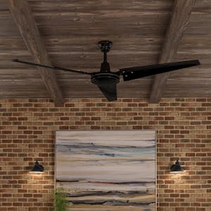 Industrial 60 in. Indoor/Outdoor Black Ceiling Fan with Wall Control, Downrod and Powerful Reversible Motor