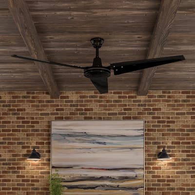 Hampton Bay Industrial 60 in. Indoor/Outdoor Black Ceiling Fan with Wall Control, Downrod and Powerful Reversible Motor 26829