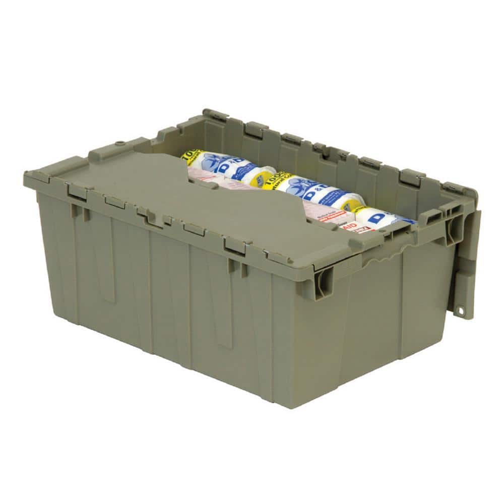 Gray High-Density Polyethylene Storage Container with Flip-Top Lid, 21" x 15" x 9"