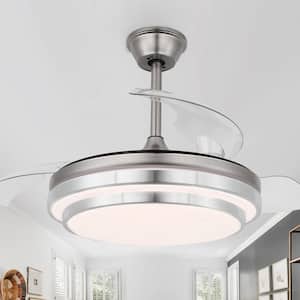 42 in. LED Indoor Brushed Nickel Retractable Ceiling Fan with Dimmable Light and Remote 6-Speed Reversible Fandelier