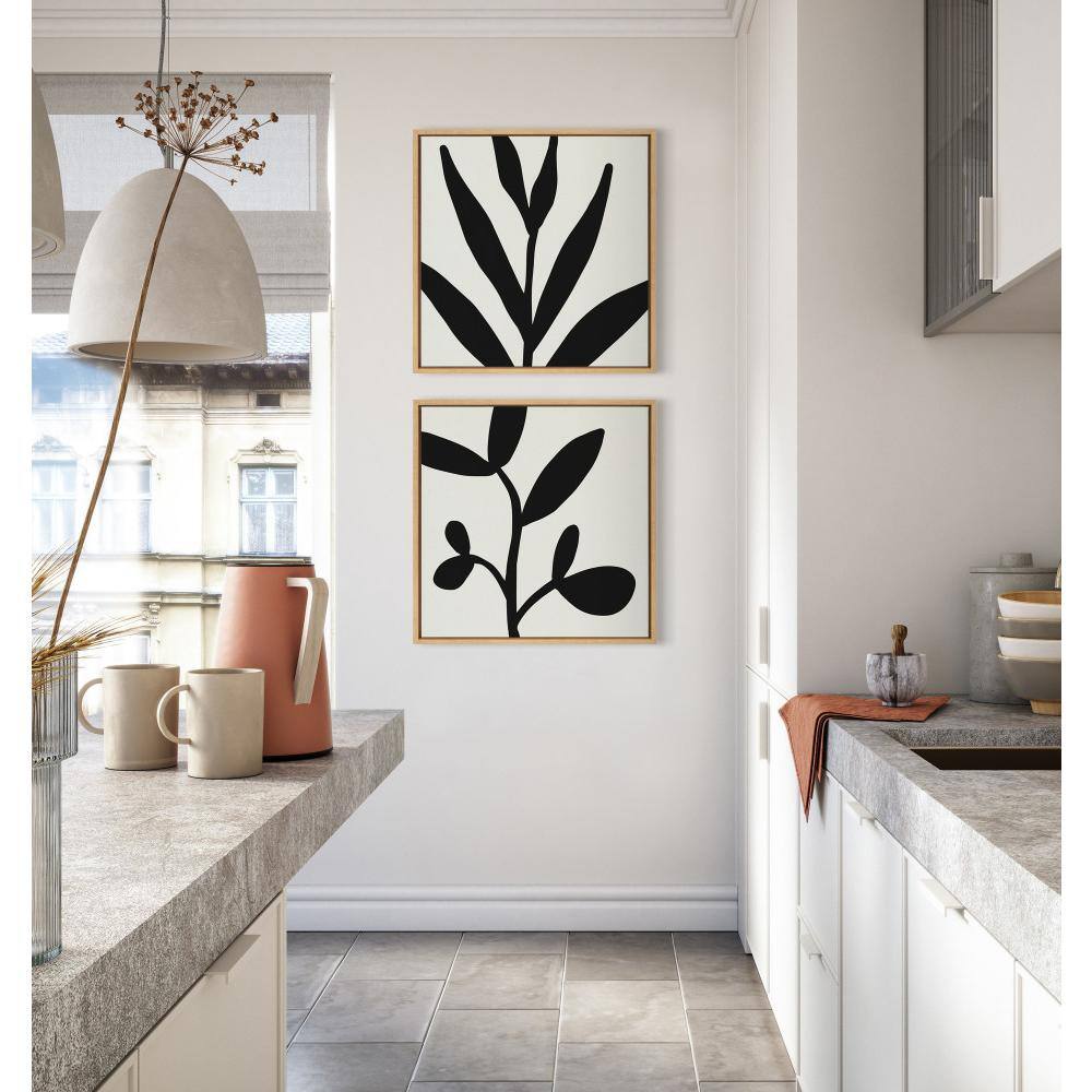 Gold Framed Black Botanical Abstract Canvas Wall Art, 22x22