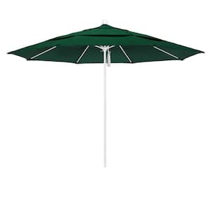 11 ft. White Aluminum Commercial Market Patio Umbrella with Fiberglass Ribs and Pulley Lift in Forest Green Sunbrella