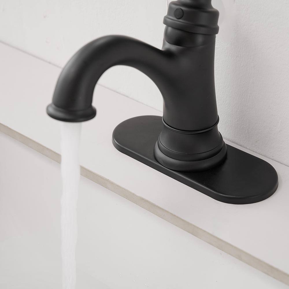 Matte Black Stainless Steel Single-Handle Bathroom Faucet with Drain Assembly