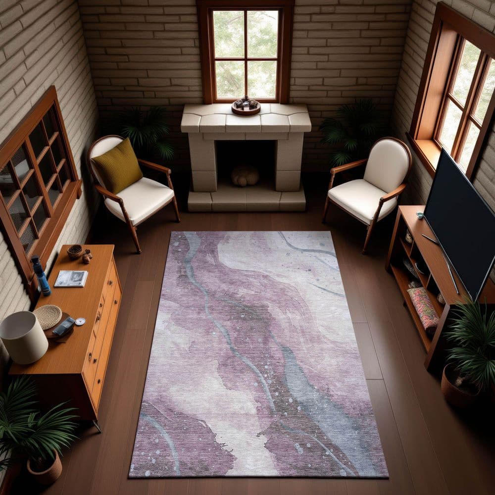 Mayfield Premium Machine Washable Abstract AMF1529 Lavender 3 ft. x 5 ft. Area Rug price history on PriceWatchPro