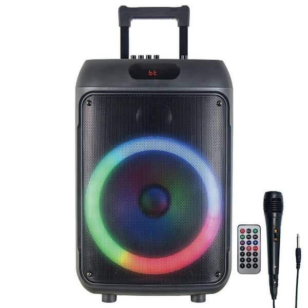 12 in. Portable Wheel RBG Light Party Speaker W/ Microphone and Remote