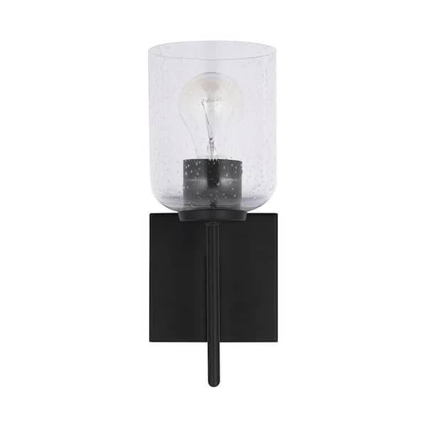 HOMEPLACE LIGHTING Carter 5 in. 1-Light Clear Seeded Glass Sconce in Matte Black