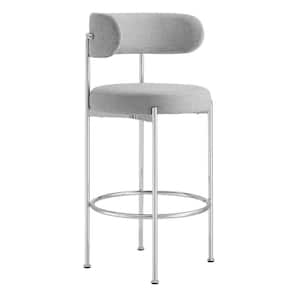 Albie 28.5 in. Gray Silver Low Back Metal Bar Stool Counter Stool with Fabric Seat 2 (Set of Included)