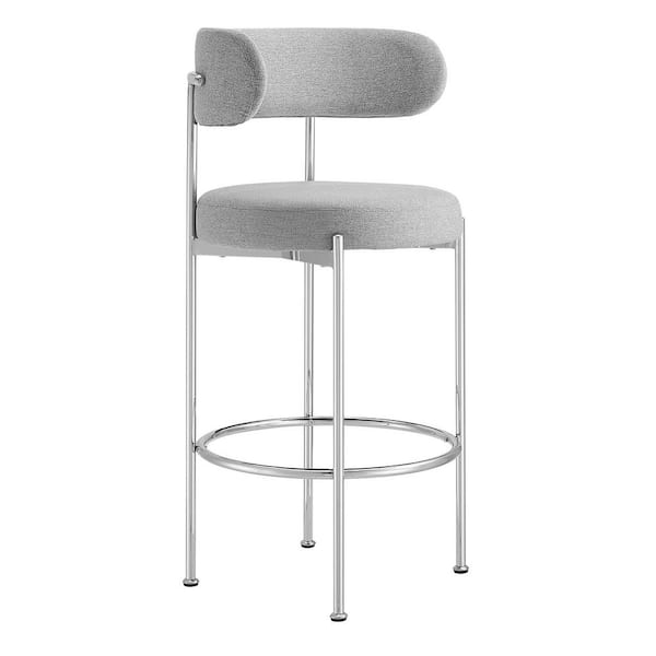 MODWAY Albie 28.5 in. Gray Silver Low Back Metal Bar Stool Counter Stool with Fabric Seat 2 (Set of Included)