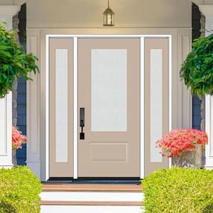 Legacy 68 in. W. x 80 in. 3/4 Lite Rain Glass RHIS Primed Sandstone Finish Fiberglass Prehung Front Door Db. 14 in. SL