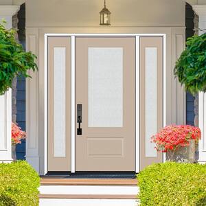 Legacy 68 in. W. x 80 in. 3/4-Lite Rain Glass LHOS Primed Sandstone Finish Fiberglass Prehung Front Door Db. 14 in. SL