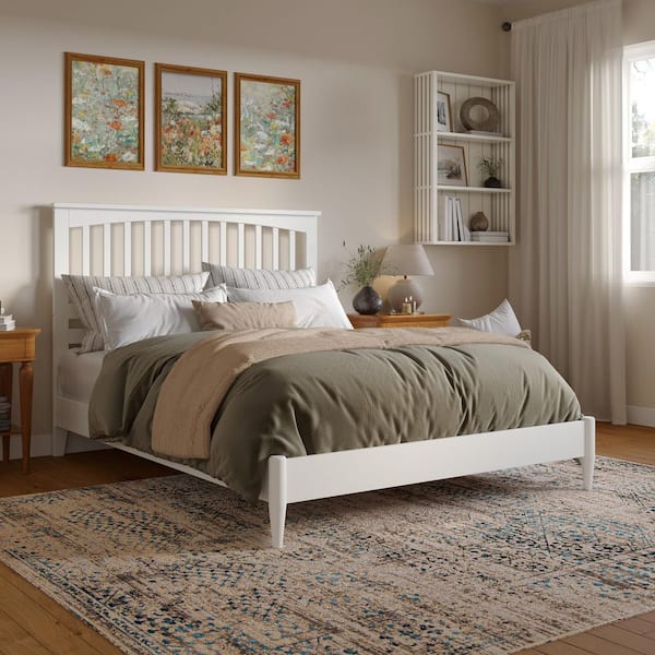 AFI Becket White Solid Wood Frame Queen Low Profile Platform Bed