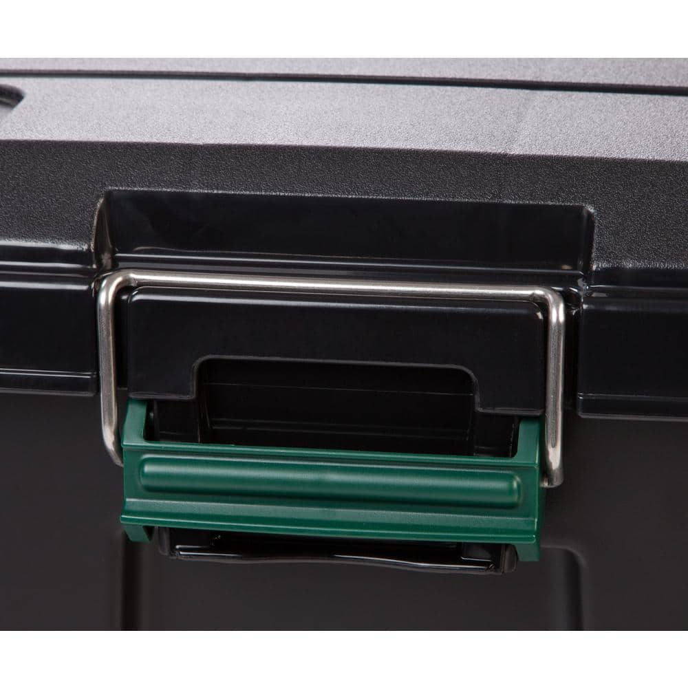 Heavy Duty Black Plastic Stackable Storage Tote with Lid