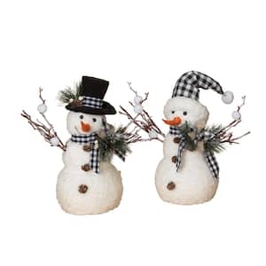 18 in. H Holiday Snowman with Pine and Fabric Bow (Set of 2)