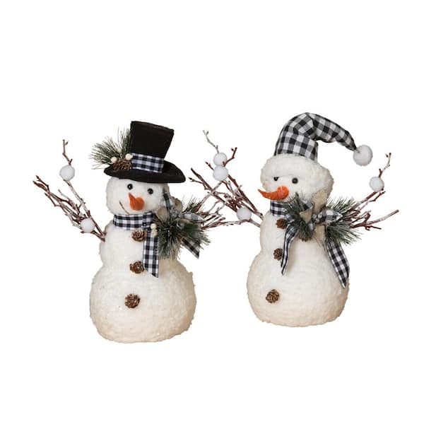 GERSON INTERNATIONAL 18 in. H Holiday Snowman with Pine and Fabric Bow (Set of 2)