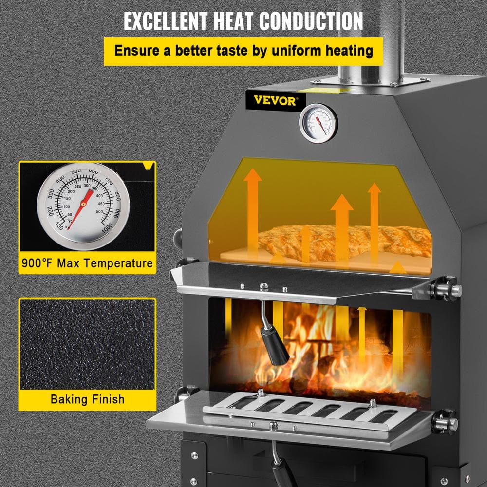 Black Steel 2-Layer Outdoor Gas Pizza Oven with Wheels