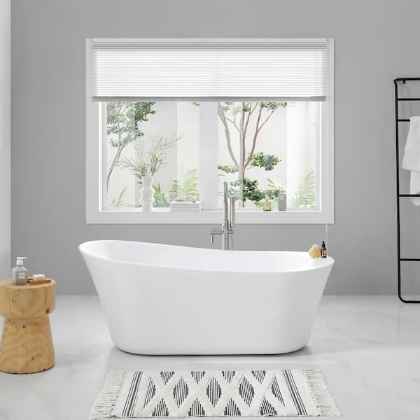 Home Decorators Collection Coniston 60 in. Acrylic Freestanding Flatbottom Bathtub in White with Overflow and Drain in Brushed Nickel Included