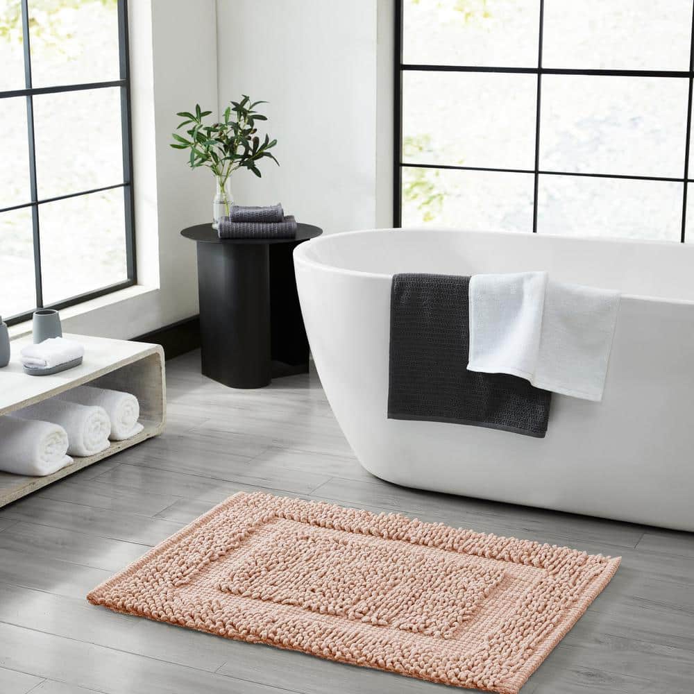 Pink Dusty Rose Cotton Chenille Non-Slip Bath Mat 27" x 45"
