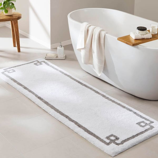 Ethan 24 in. x 72 in. White Tufted Cotton Runner Bath Rug