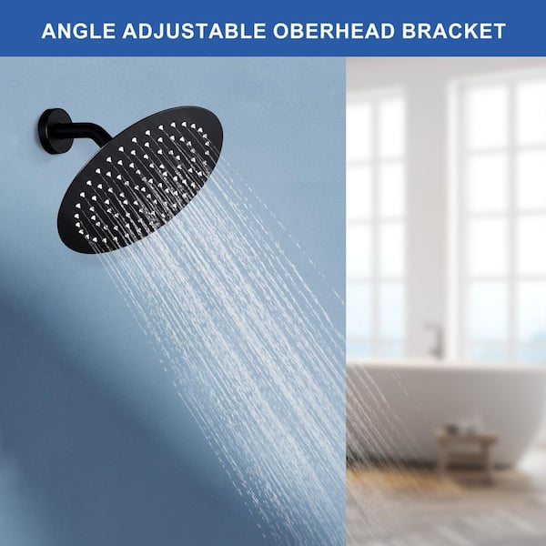 1-Spray Patterns with 1.8 GPM 10 in. Wall Mount Rain Fixed Shower Head in Matte Black
