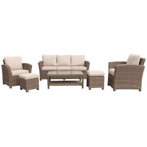 Capri 6-Piece Aluminum Sofa Set Includes: 1 Sofa, 1 Coffee Table, 2 Club Chairs and 2 Ottomans with Cream Cushions