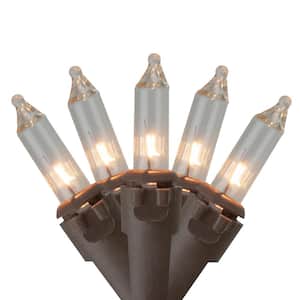 Set of 100 Clear Mini Christmas Lights 2.5 in. Spacing with Brown Wire