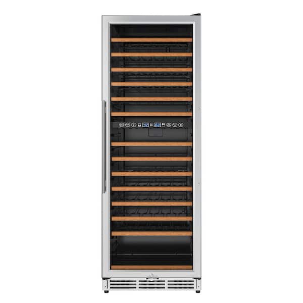 24 in. Dual Zone 154-Wine Bottles Beverage and Wine Cooler in Silver with Auto LED and Reversible Door