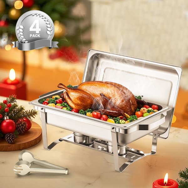 8 qt. Chafing Dish Buffet Set Stainless Chafer with 4 Full Size Pans Rectangle Catering Warmer Server (4-Pack)