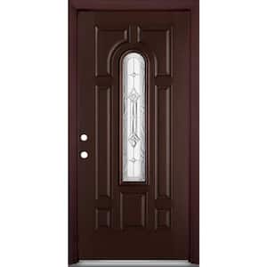 36 in. x 80 in. Providence Center Arch Merlot Right-Hand Stained Textured Fiberglass Prehung Front Door with Brickmold