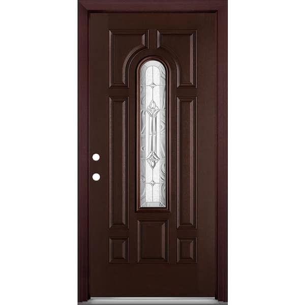 Masonite 36 in. x 80 in. Providence Center Arch Merlot Right-Hand Stained Textured Fiberglass Prehung Front Door with Brickmold