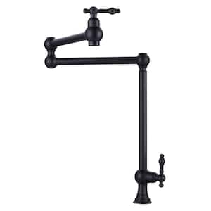 Matte Black Deck Mounted Pot Filler with Double Handle Swing Folding Faucet in Solid Brass
