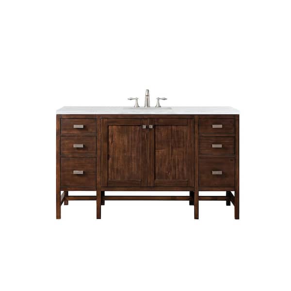 James Martin Vanities Addison 60 in. W x23.5 in.D x 35.5 in. H Single Bath Vanity in Mid Century Acacia with Solid Surface Top in Arctic Fall