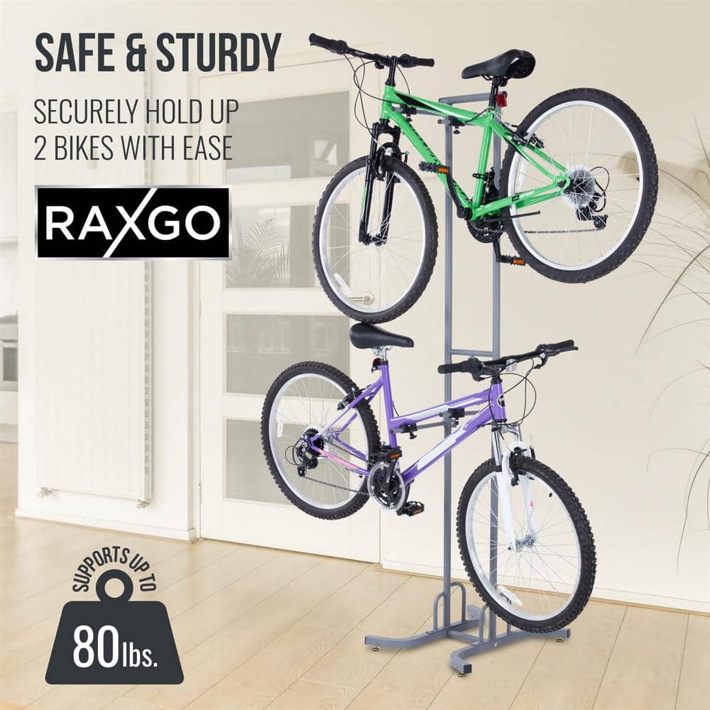 Freestanding Gray Metal Adjustable 2-Bike Storage Rack