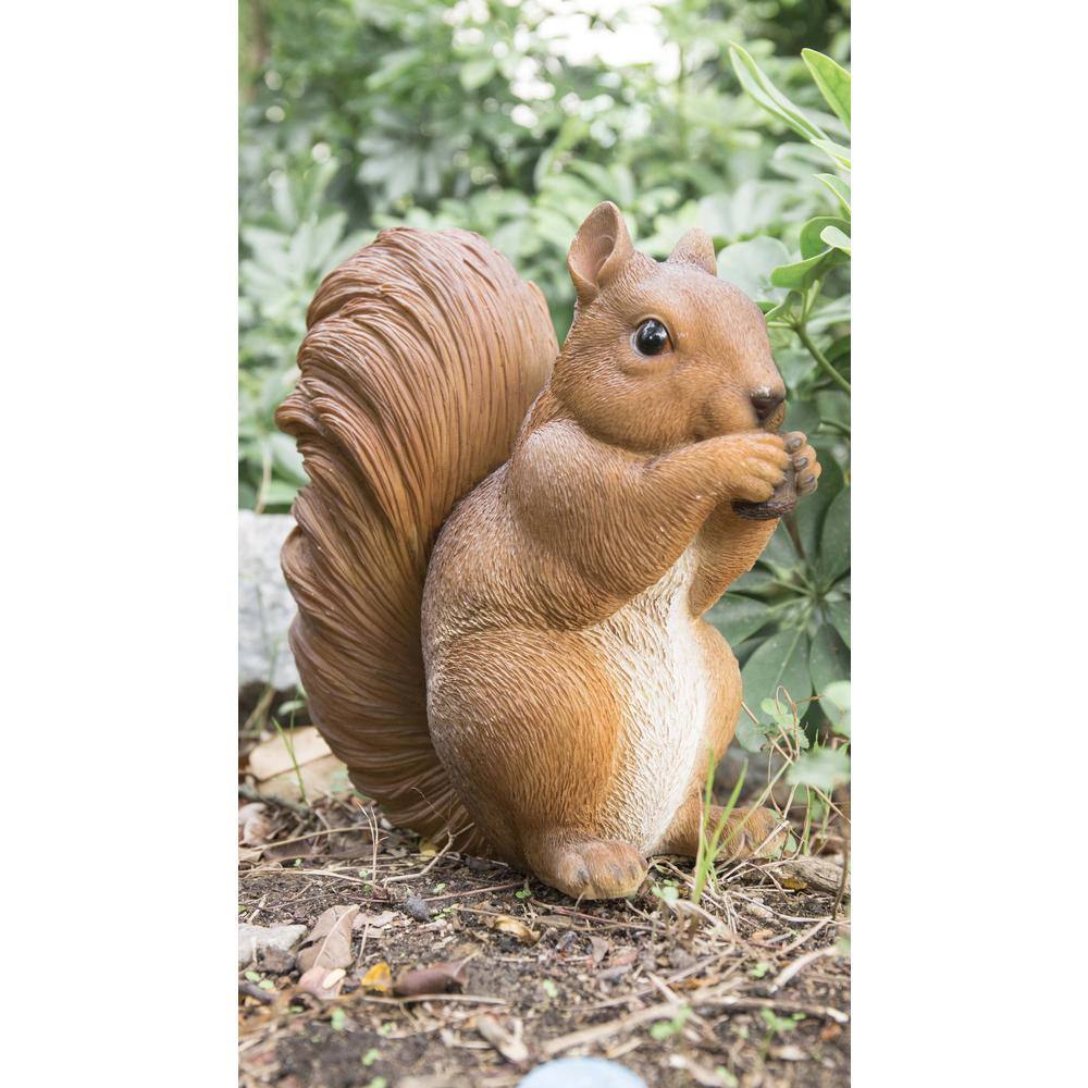Life-Like Brown Polyresin Squirrel Eating Garden Statue