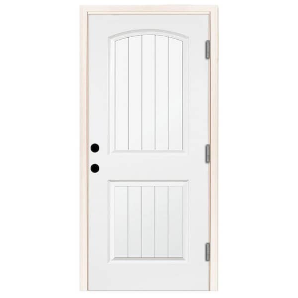 Steves & Sons 36 in. x 80 in. Element Series 2-Panel Plank Wht Primed Steel Prehung Front Door Left-Hand Outswing w/ 6-9/16 in. Frame
