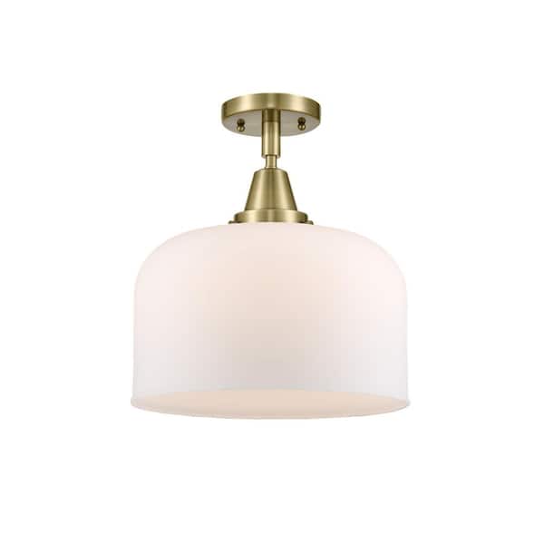 Bell 12 in. 1-Light Industrial Flush Mount Matte White Glass Shade