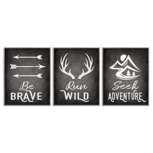 Stupell Industries Rustic Adventure Phrases by Ashley Calhoun 3 Pieces Gray Framed Typography Giclee Art Print 20 in. x 16 in.
