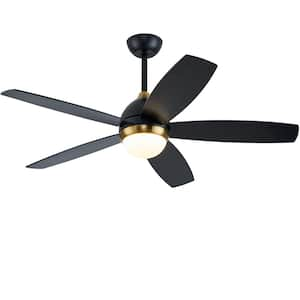 52 in. Smart Indoor Black Ceiling Fan with LED Light and Remote Control 3-Colors Adjustable and Reversible DC Motor