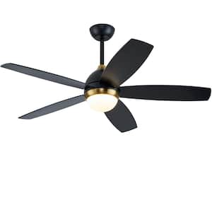 52 In. Black Indoor Ceiling Fan with Lights Remote Control, 6 Speeds 3 Color Light, Changeable leaf color